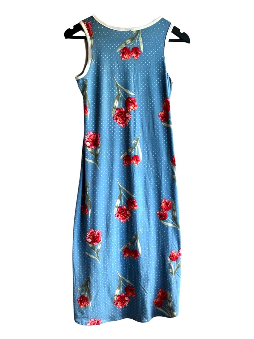 5/$20 Jenna & Jesse Floral High Low Midi Dress Blue Red Womens Size 12 - Picture 4 of 6